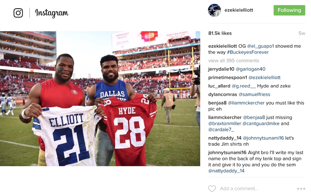 Carlos Hyde and Ezekiel Elliott swap jerseys