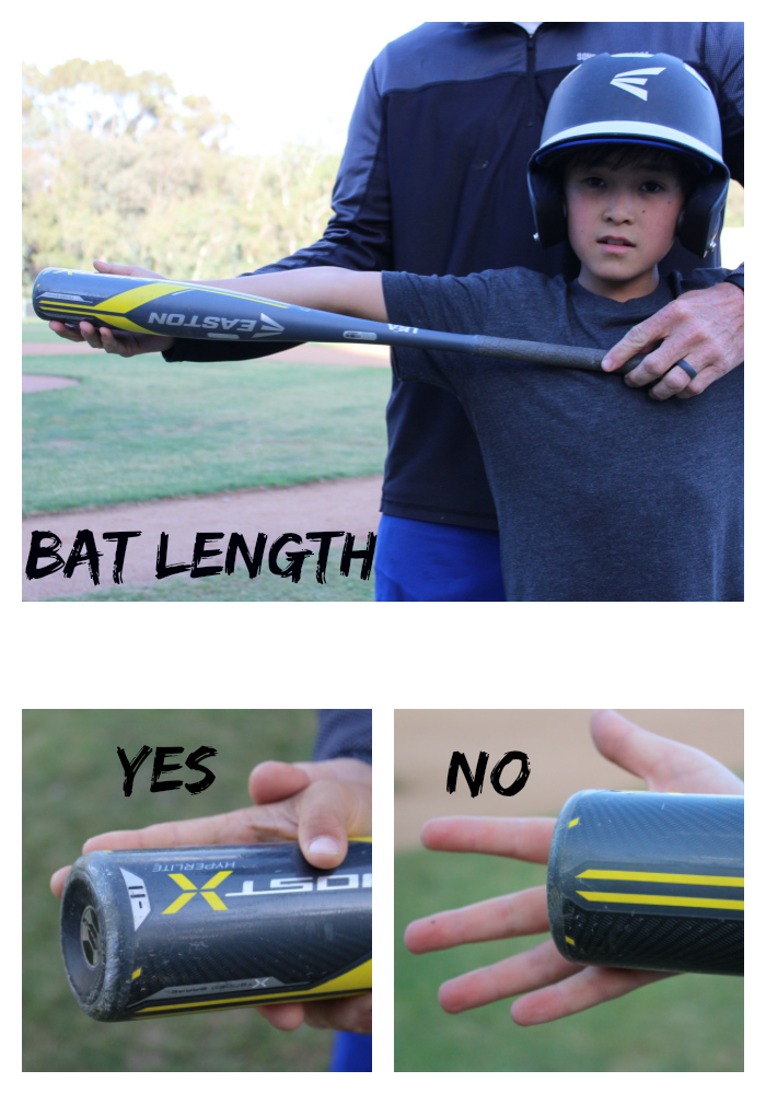 example of child holding bat to determine if it is the correct length